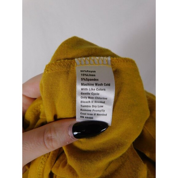 Wonderly Shirt Womens Large Yellow Lattice Neck Short Sleeve Linen Blend Tee Top - Picture 9 of 9